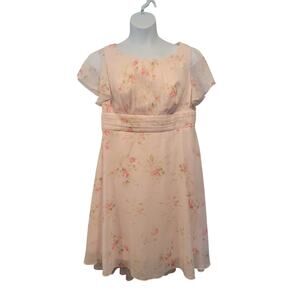 Baby Pink Floral Milk Maid‎ Coquette Flutter Sleeve Midi Dress Bridal A Line